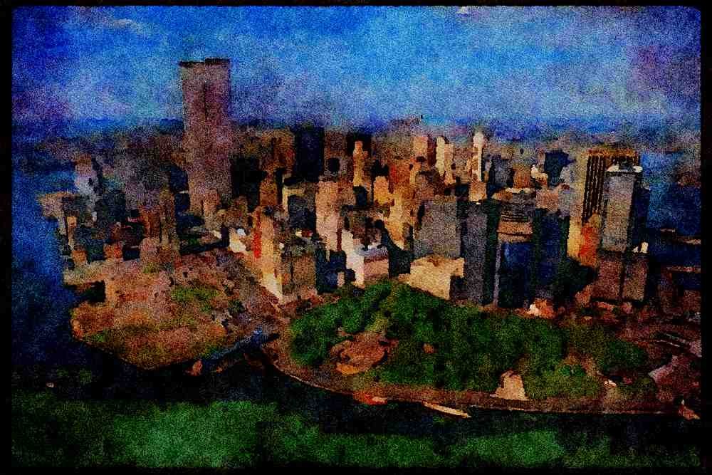 NY New York USA 244078 Manhattan, Downtown Aerial A4 Limited Edition Watercolour Print