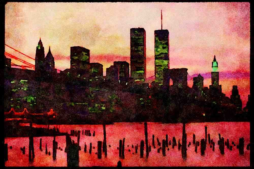 NY New York USA 244079 Downtown And Brooklyn Bridge A4 Limited Edition Watercolour Print