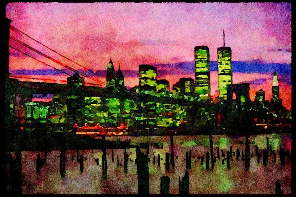 NY New York USA 244085 Downtown, Brooklyn Bridge A4 Limited Edition Watercolour Print