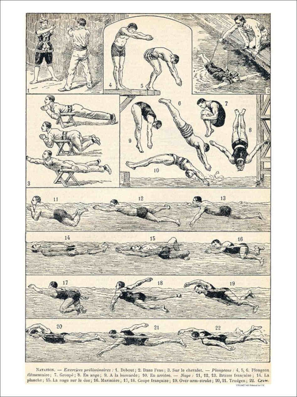 Natation Swimming French Illustration Essertenne 1920 Vintage Retro Advert Post