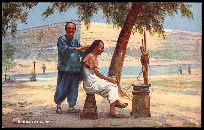 Native Chinese Barber At Work barber advert A4 Photo Print