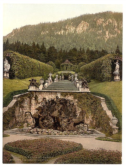 Neptune Fountain Linderhof Castle Upper Bavaria Vintage A4 Photo Print
