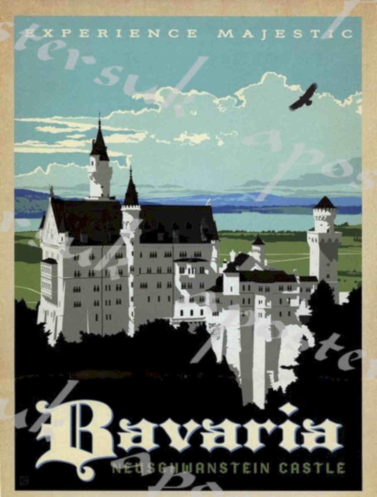 Neuschwanstein Castle Bavaria Vintage Retro Advert Poster A4 Photo Print