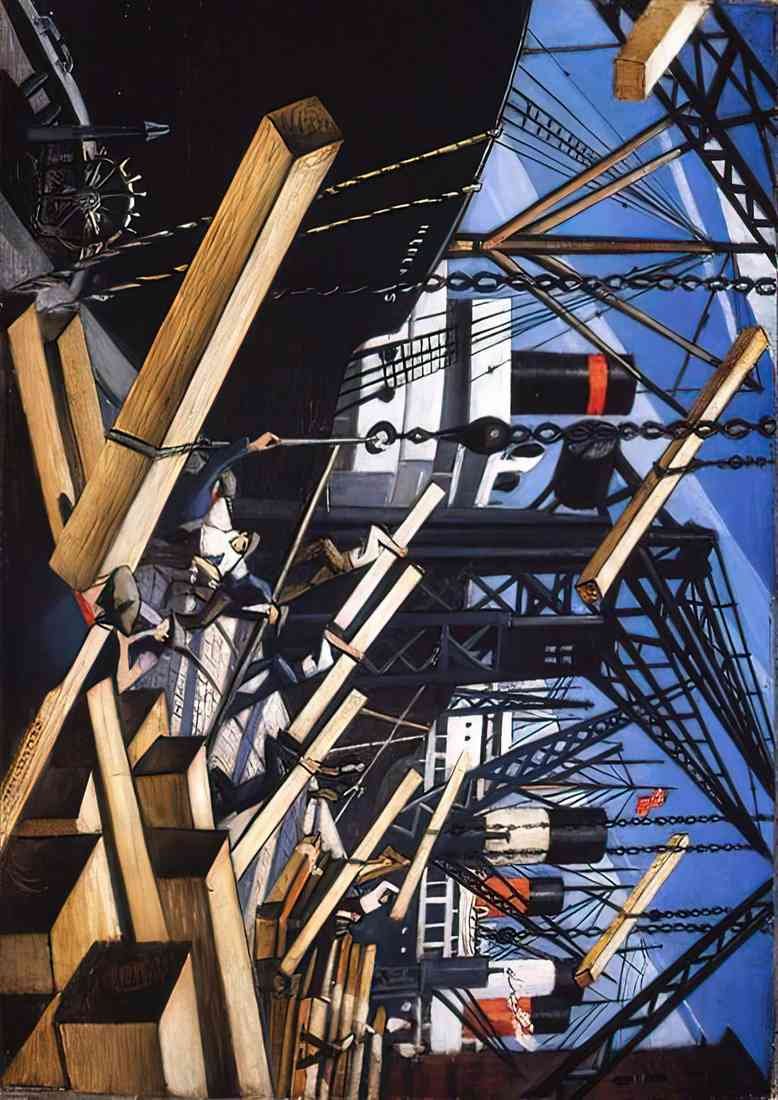 Nevinson loading timber at southampton docks A4 Photo Print
