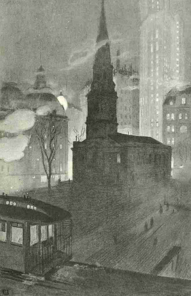 New York Sketches 1902 An Evening view of St Pauls Church A4 Photo Print