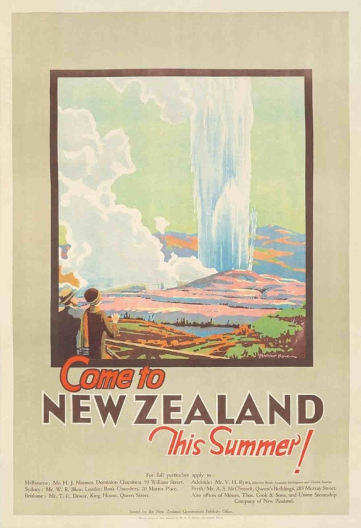 New Zealand Waterfall Vintage Retro Advert Poster A4 Photo Print
