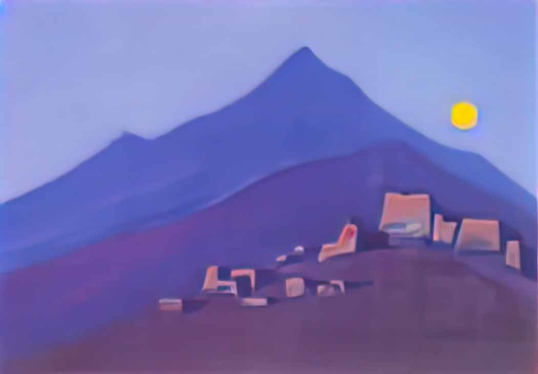 Nicholas Roerich moon over monastery in mountains Art A4 Photo Print