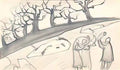 Nicholas Roerich sketch with trees and people with buggles 1919 Art A4 Photo Print
