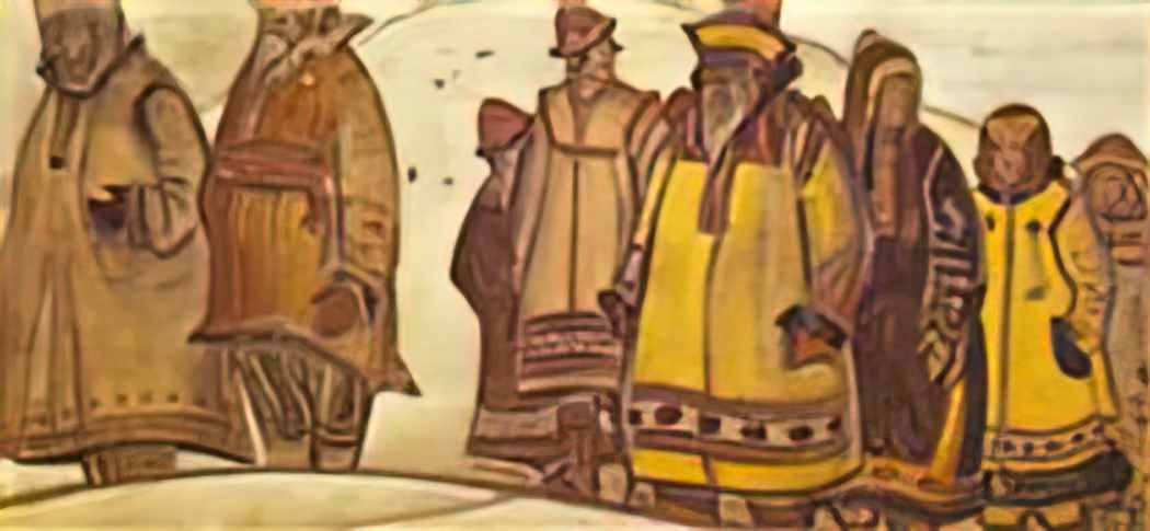 Nicholas Roerich the scene with eight figures in costumes 1913 Art A4 Photo Print