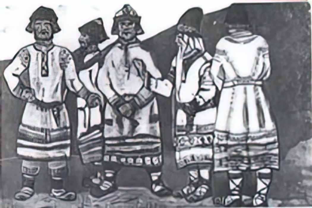 Nicholas Roerich the scene with five figures in costumes 1920 Art A4 Photo Print