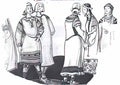 Nicholas Roerich the scene with five figures in costumes Art A4 Photo Print