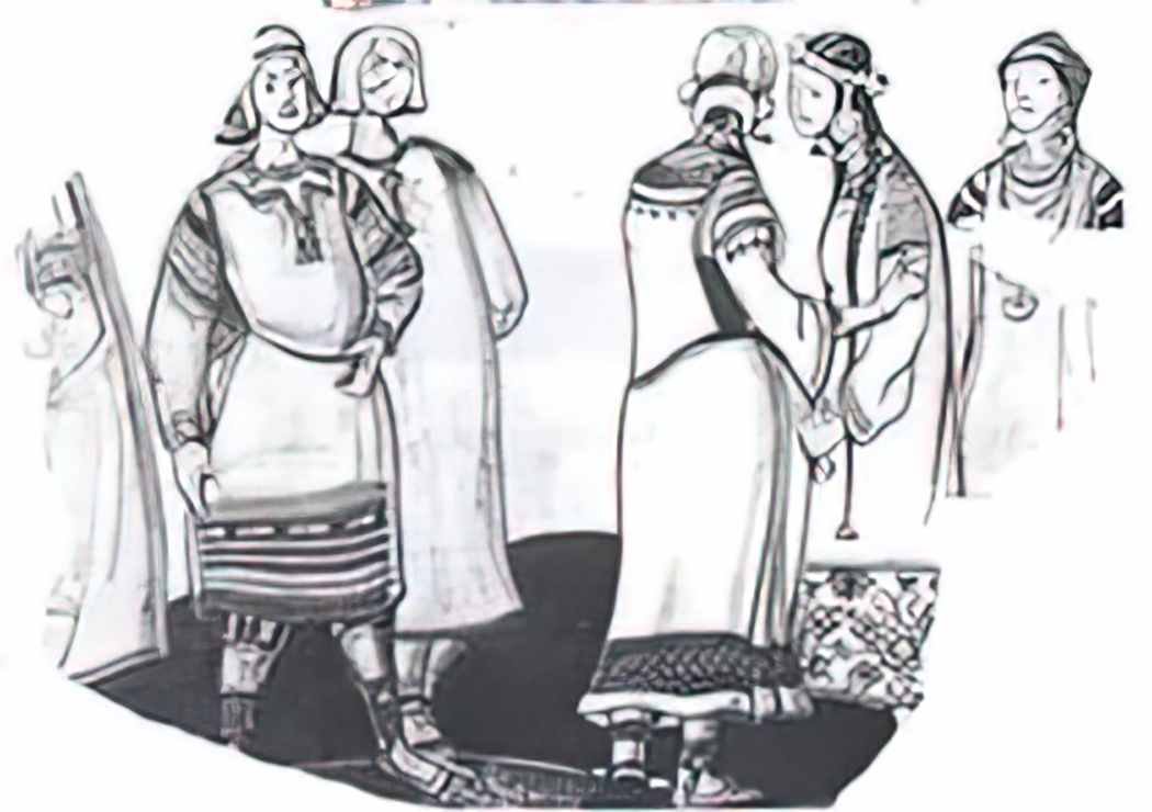 Nicholas Roerich the scene with five figures in costumes Art A4 Photo Print