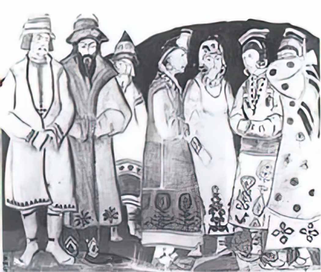 Nicholas Roerich the scene with seven figures in costumes 1920 Art A4 Photo Print
