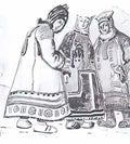Nicholas Roerich the scene with three figures in costumes 1920 Art A4 Photo Print