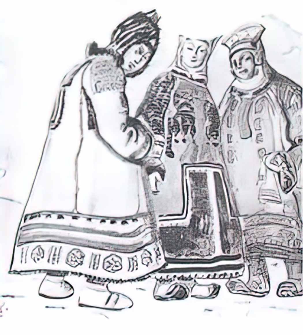Nicholas Roerich the scene with three figures in costumes 1920 Art A4 Photo Print
