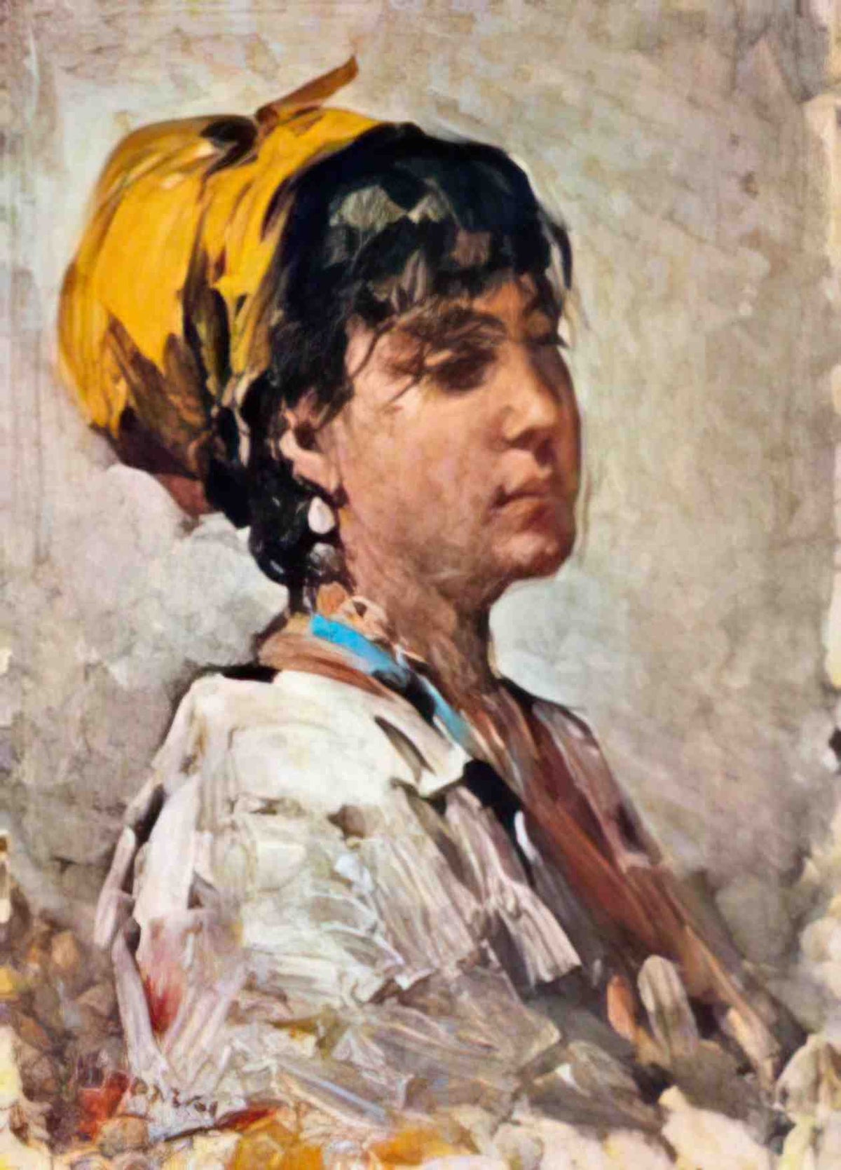 Nicolae Grigorescu girl with yellow headscarf Art A4 Photo Print