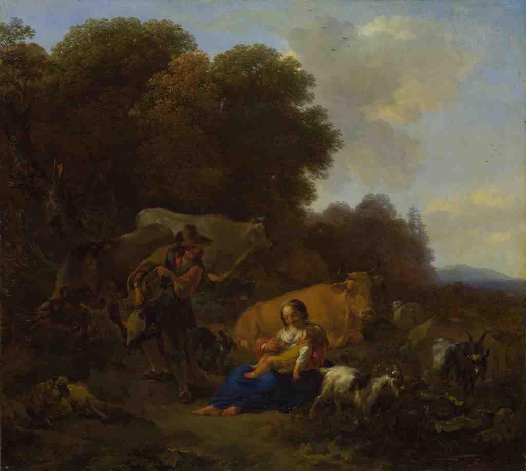 Nicolaes Berchem A Peasant playing a Hurdy Gurdy to a Woman and Child A4 Photo Print
