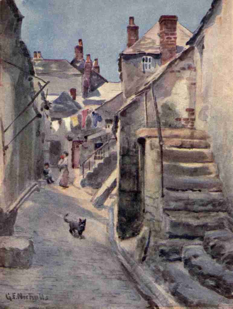 Nicolls George F 1885 1937 Cornwall 1915 A street in St Ives A4 Photo Print