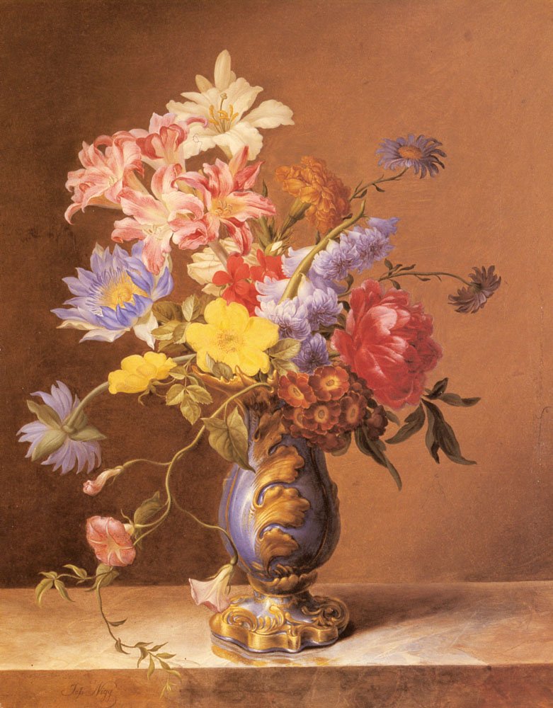 Nigg Josef Flowers In A Blue Vase Art A4 Photo Print