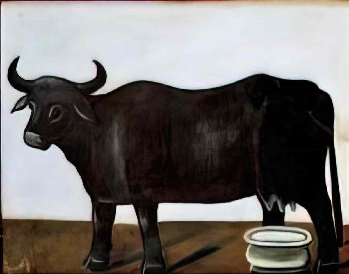 Niko Pirosmani black buffulo on a white background(1) Art A4 Photo Print