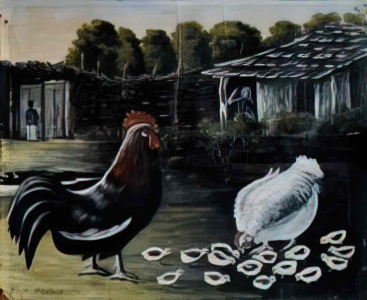 Niko Pirosmani hen with her chicks 1(1) Art A4 Photo Print