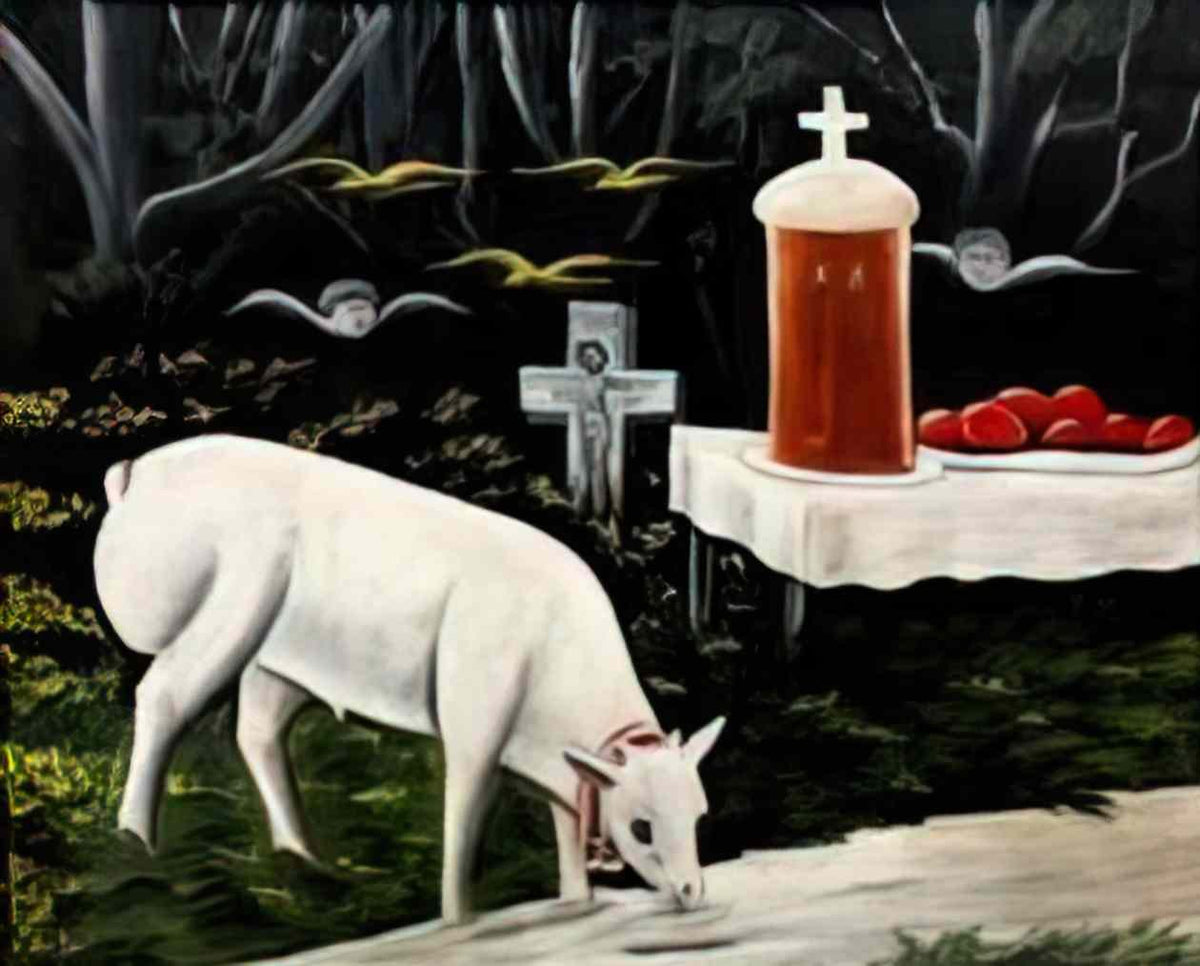 Niko Pirosmani lamb and easter table with flying angels(1) Art A4 Photo Print