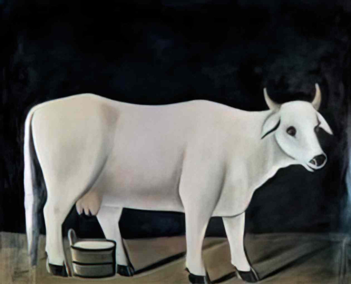 Niko Pirosmani white cow on a black background(1) Art A4 Photo Print