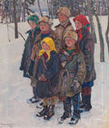 Nikolay Bogdanov Belsky children carrying the wood in the snow winter 2 A4 Photo Print