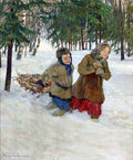Nikolay Bogdanov Belsky children carrying the wood in the snow winter 3 A4 Photo Print