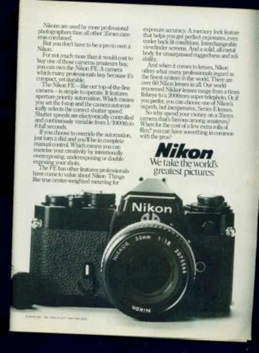Nikon Fe 50mm Vintage Retro Advert Ads A4 Photo Print