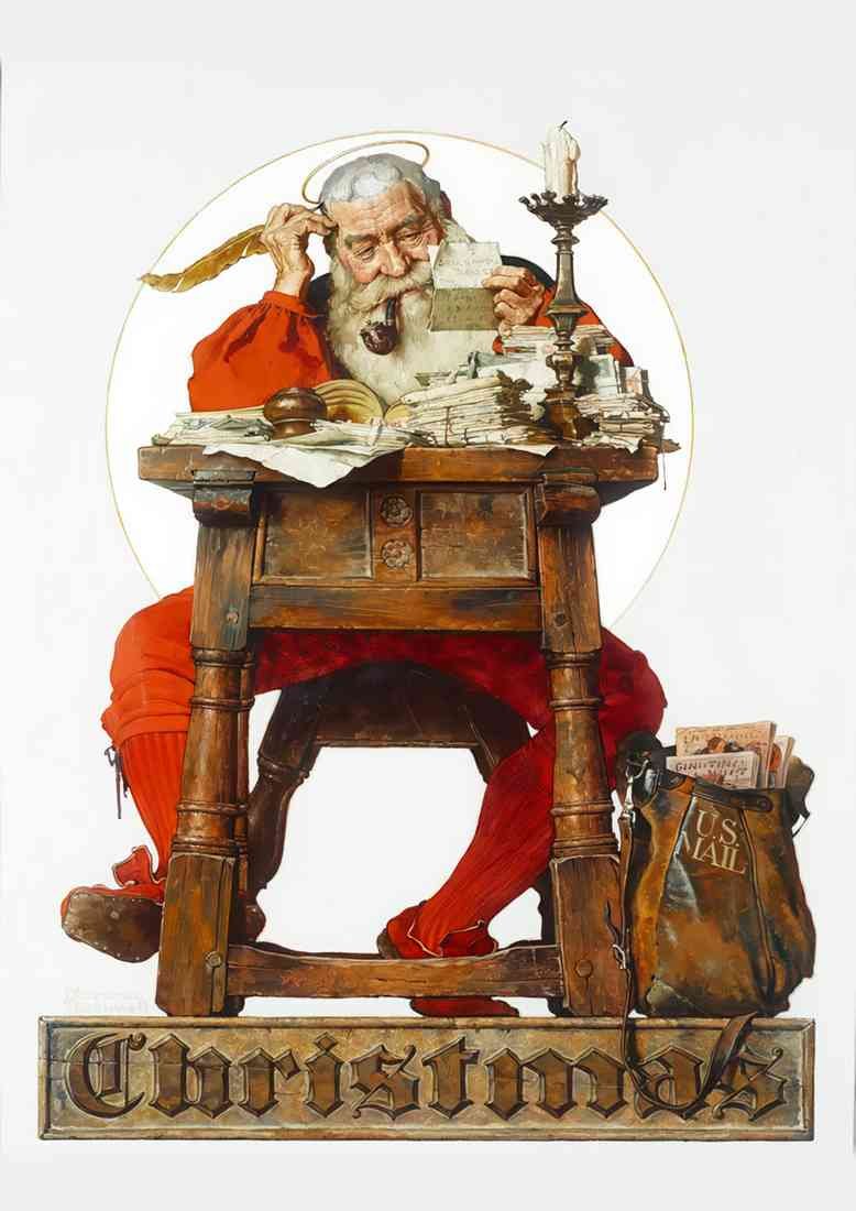 Norman Rockwell christmas santa reading mail A4 Photo Print