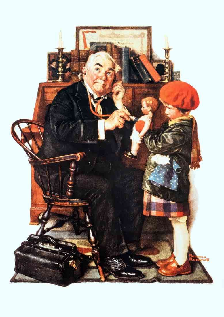 Norman Rockwell doctor and doll A4 Photo Print