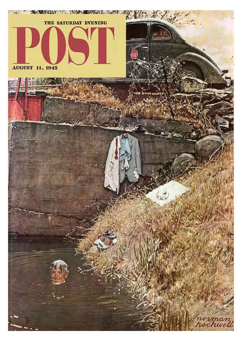 Norman Rockwell the swimming hole 2 A4 Photo Print