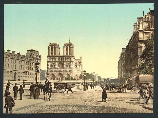 Notre Dame and St Michael bridge Paris Vintage A4 Photo Print