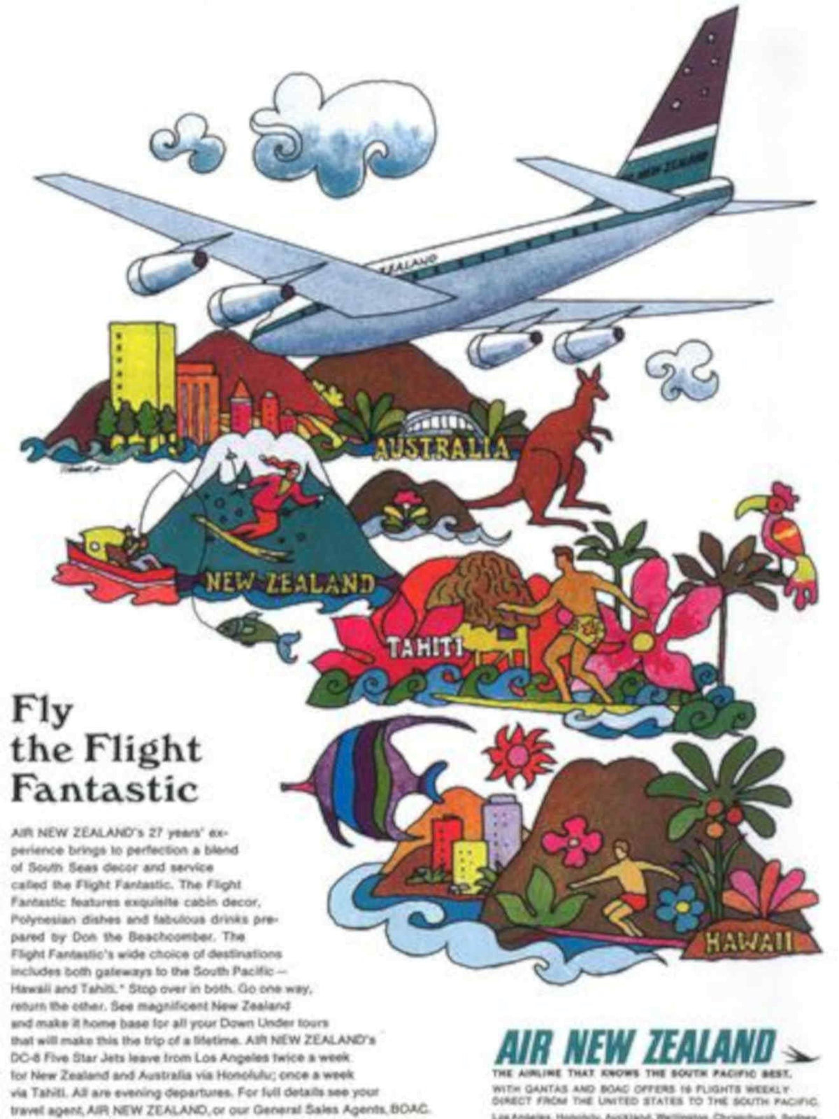 Nz Flight Fantastic Vintage Retro Advert Poster A4 Photo Print