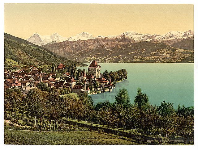 Oberhofen village Bernese Oberland Vintage A4 Photo Print