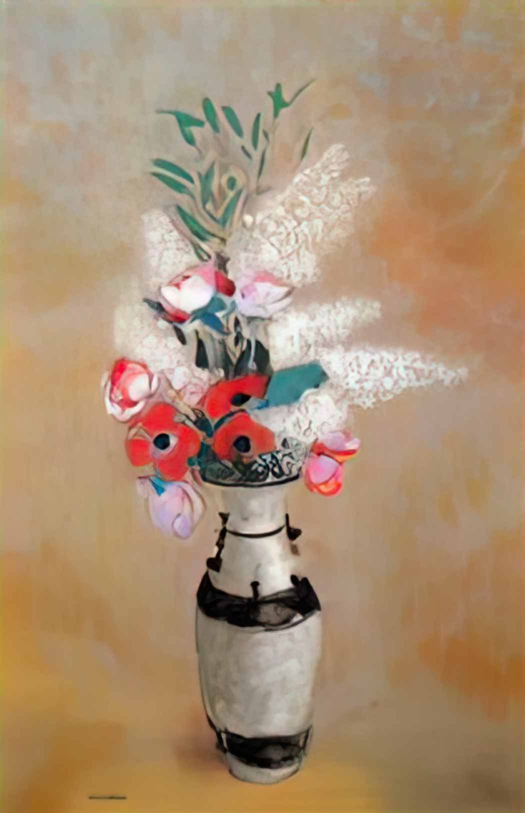 Odilon Redon bouquet with white lilies in a japanese vase Art A4 Photo Print
