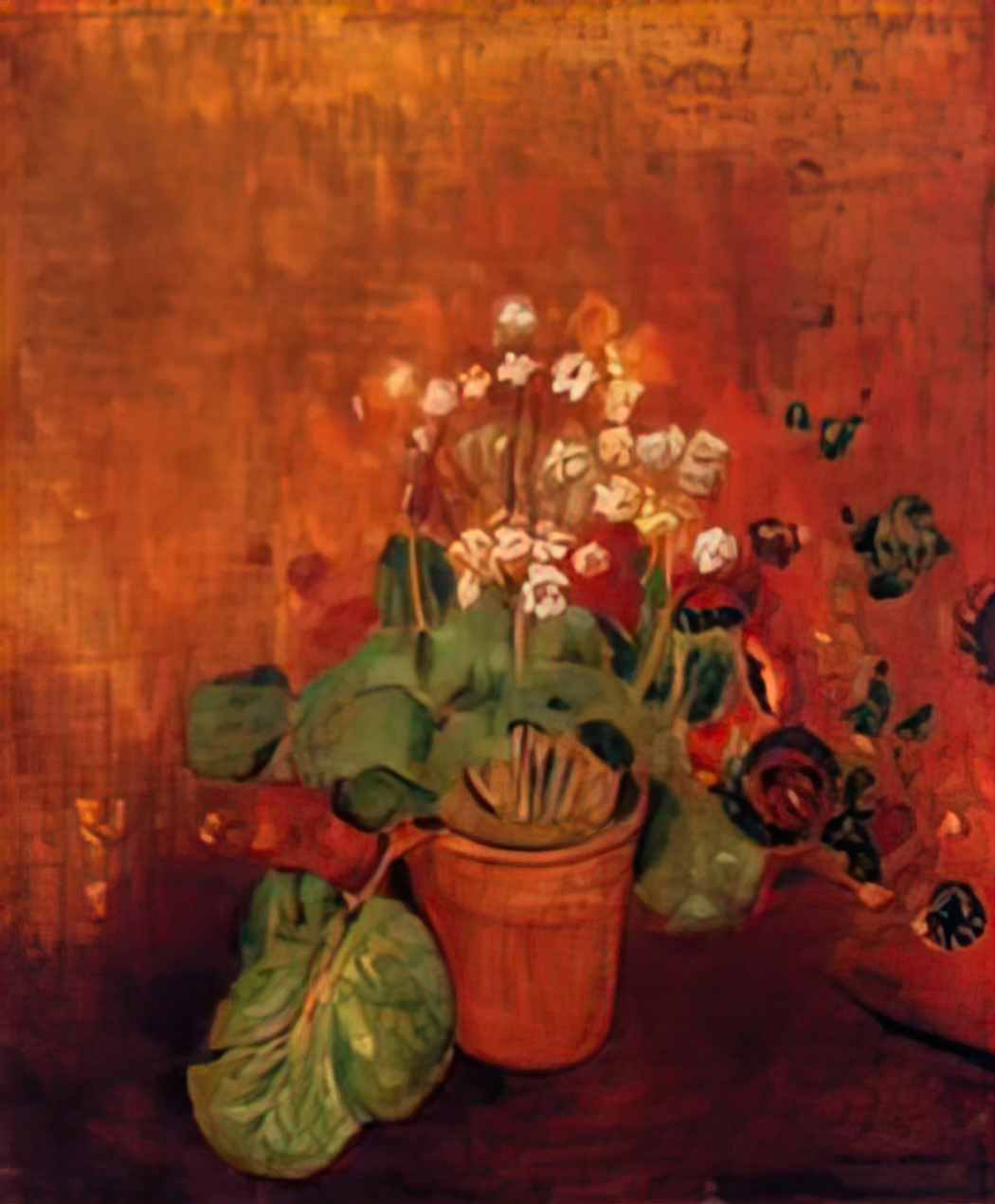 Odilon Redon flowers in a pot on a red background Art A4 Photo Print