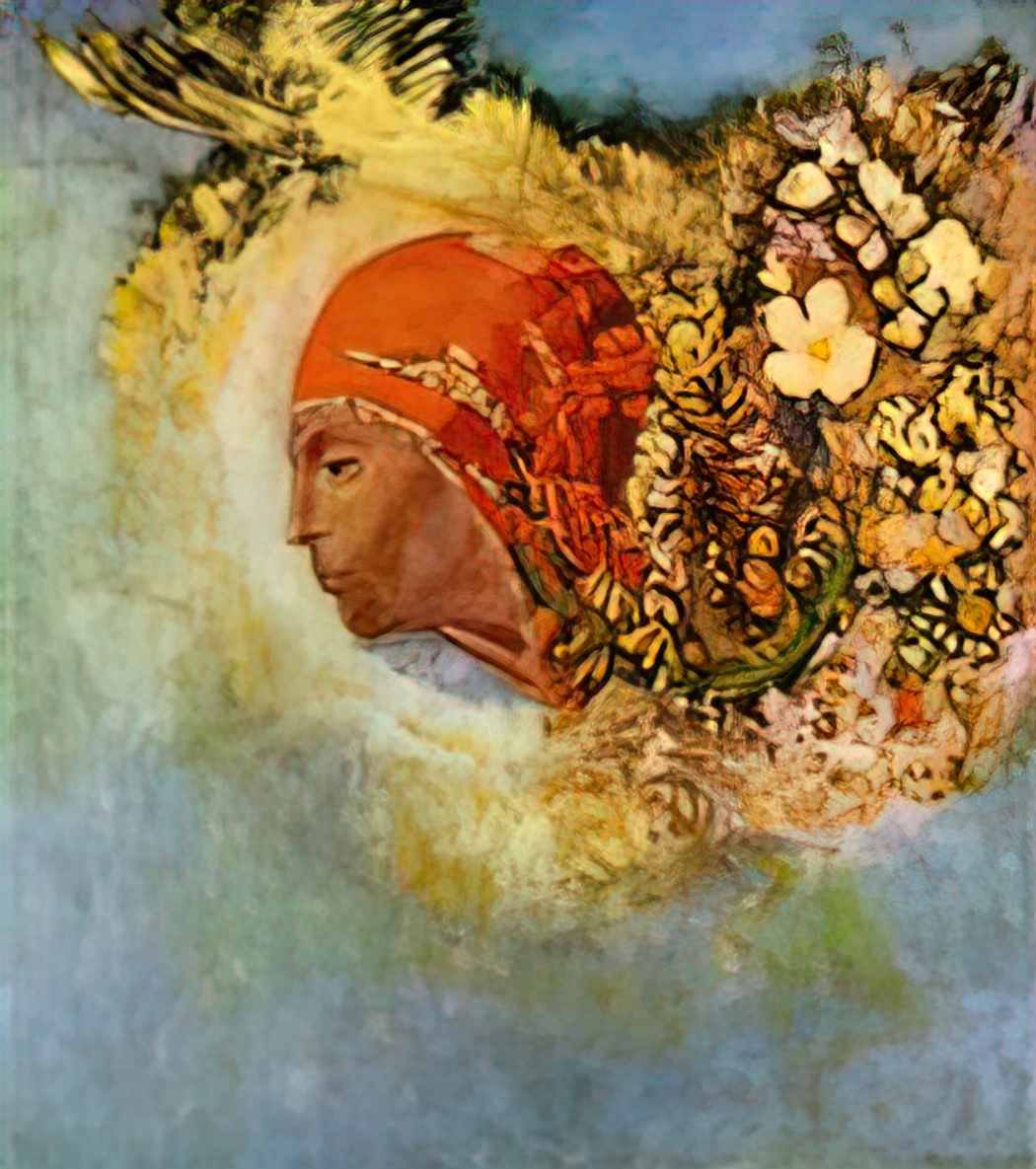 Odilon Redon head with flowers Art A4 Photo Print