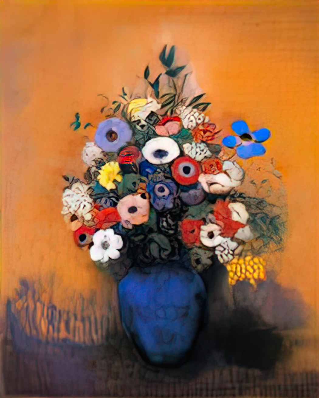 Odilon Redon minosas anemonies and leaves in a blue vase Art A4 Photo Print