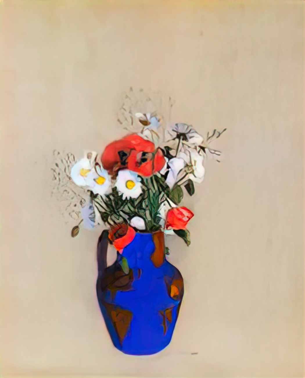 Odilon Redon poppies and daisies in a blue vase Art A4 Photo Print
