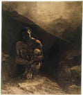 Odilon Redon primitive man seated in shadow Art A4 Photo Print