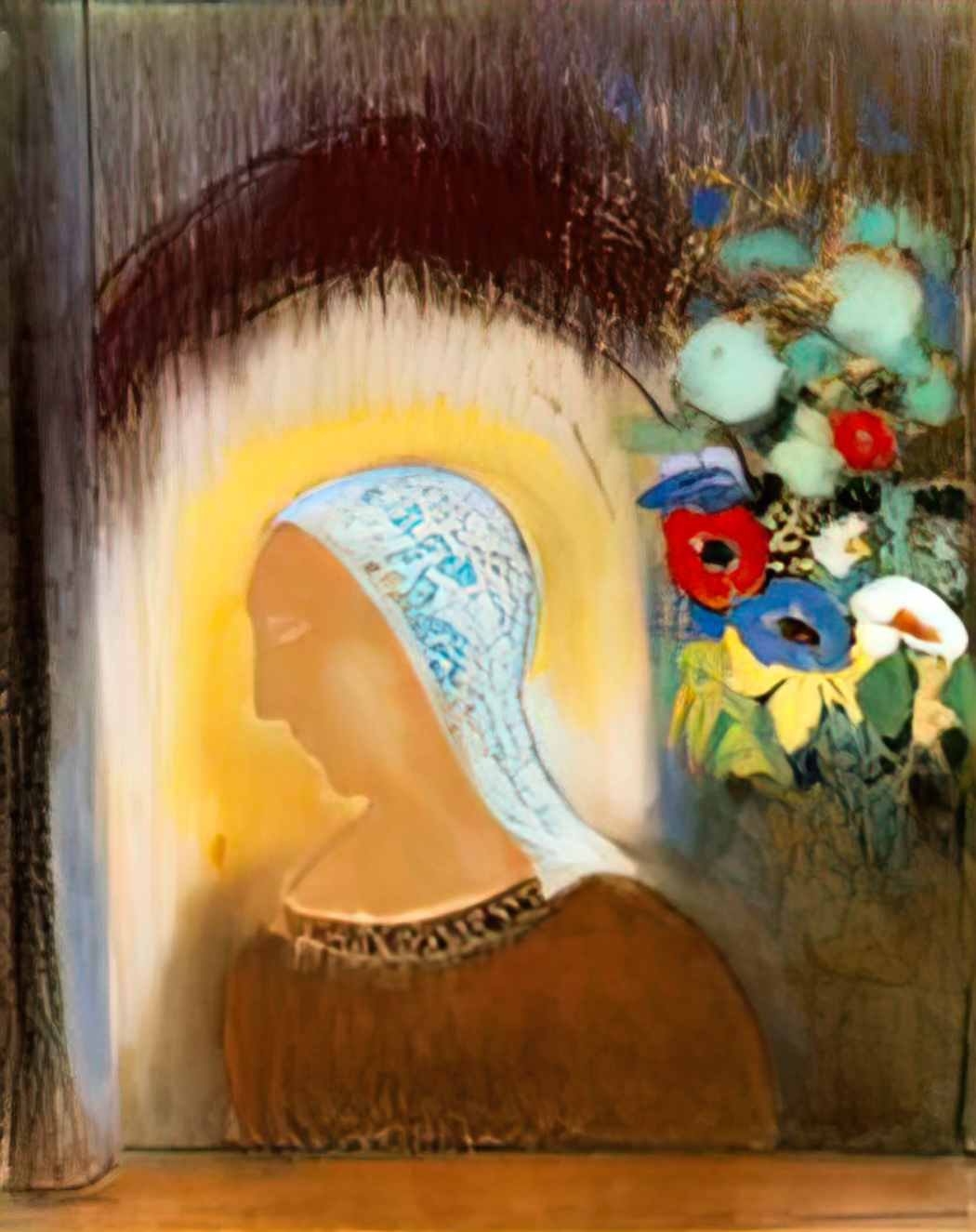 Odilon Redon profile and flowers 1912 Art A4 Photo Print