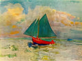 Odilon Redon red boat with blue sails Art A4 Photo Print