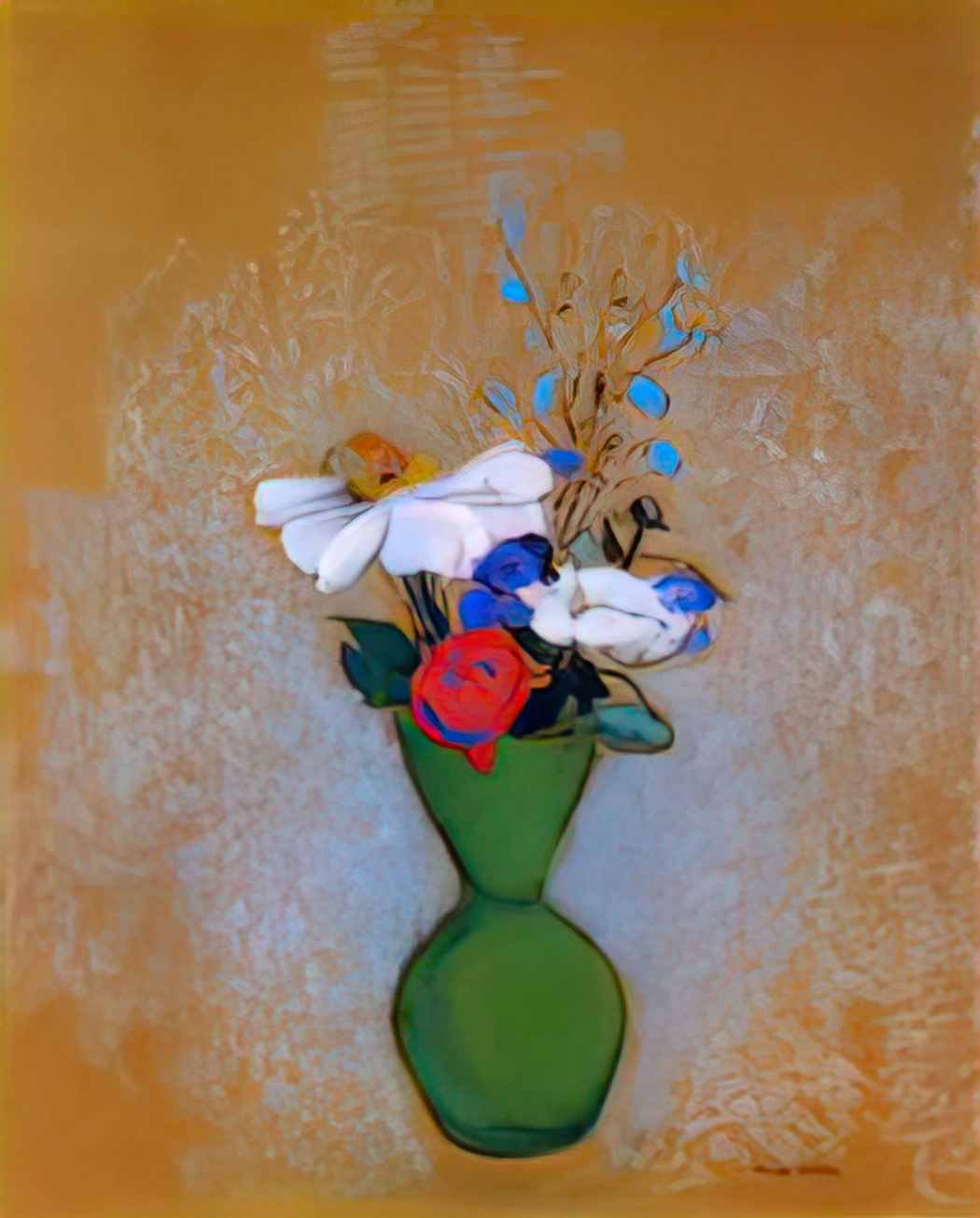 Odilon Redon rose peony and cornflowers in a green vase Art A4 Photo Print