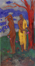 Odilon Redon two women under a red tree Art A4 Photo Print