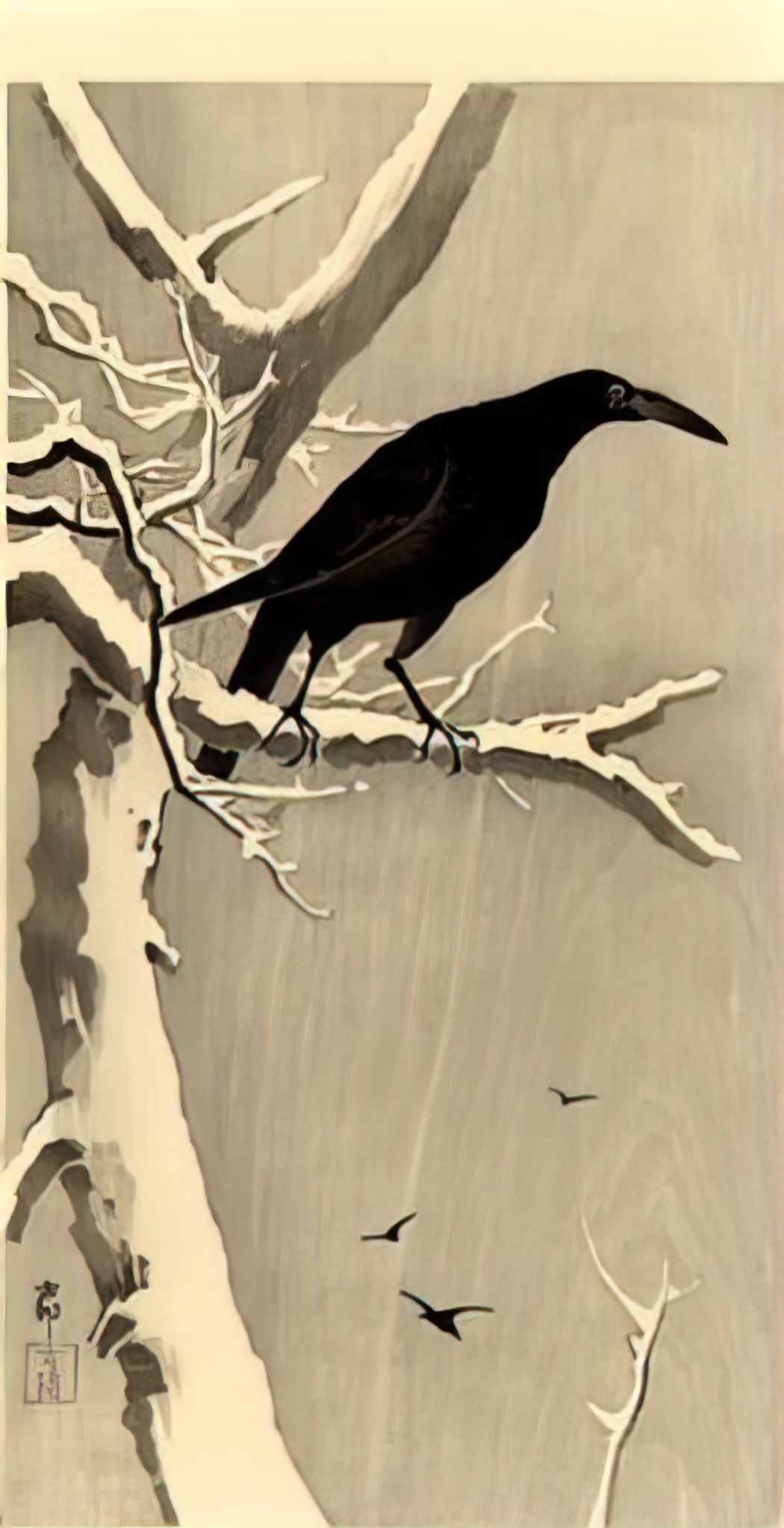 Ohara Koson crow on a snowy branch Art A4 Photo Print