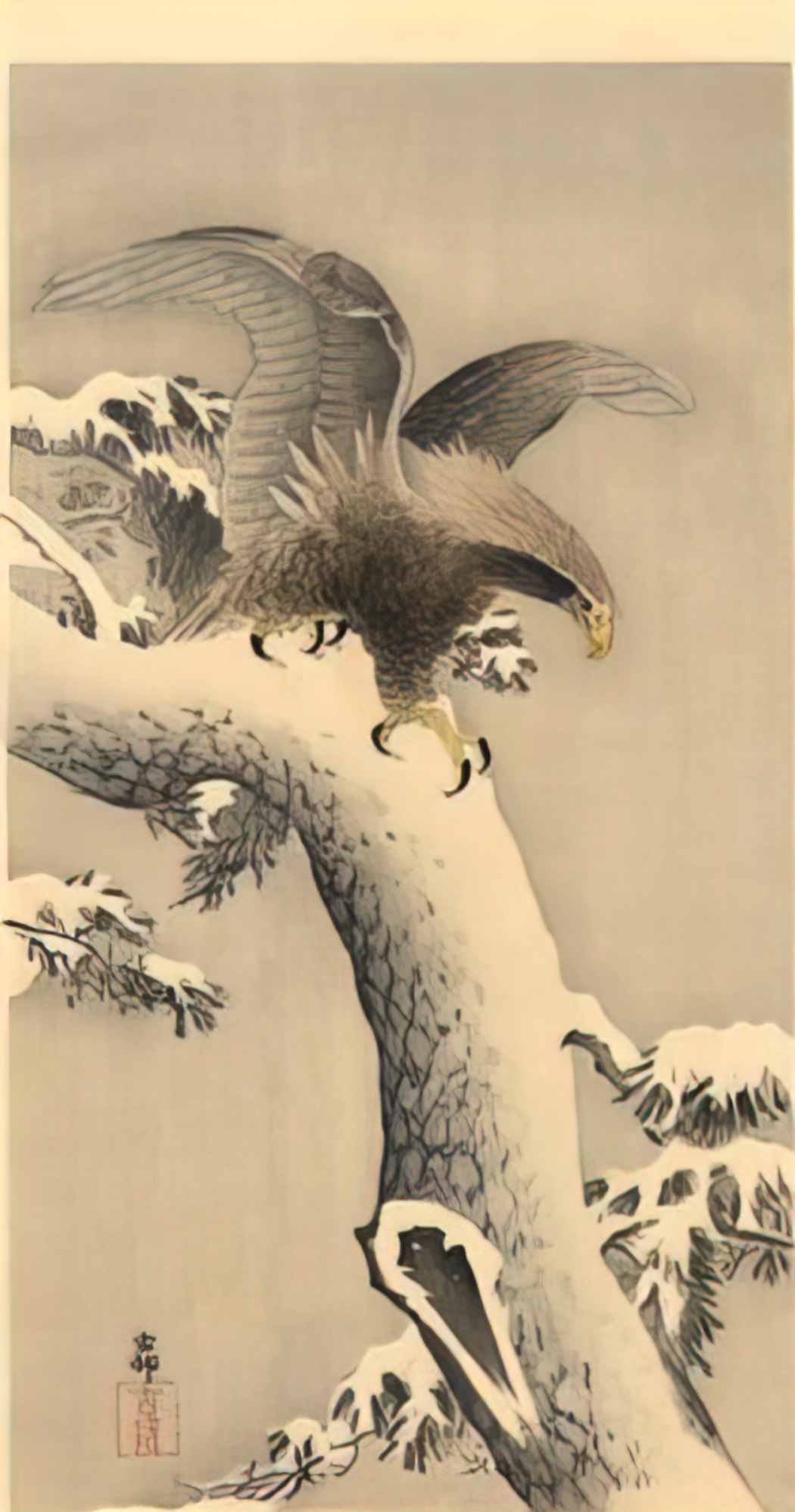 Ohara Koson eagle under snow Art A4 Photo Print