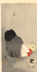 Ohara Koson hen and two chicks in grass Art A4 Photo Print