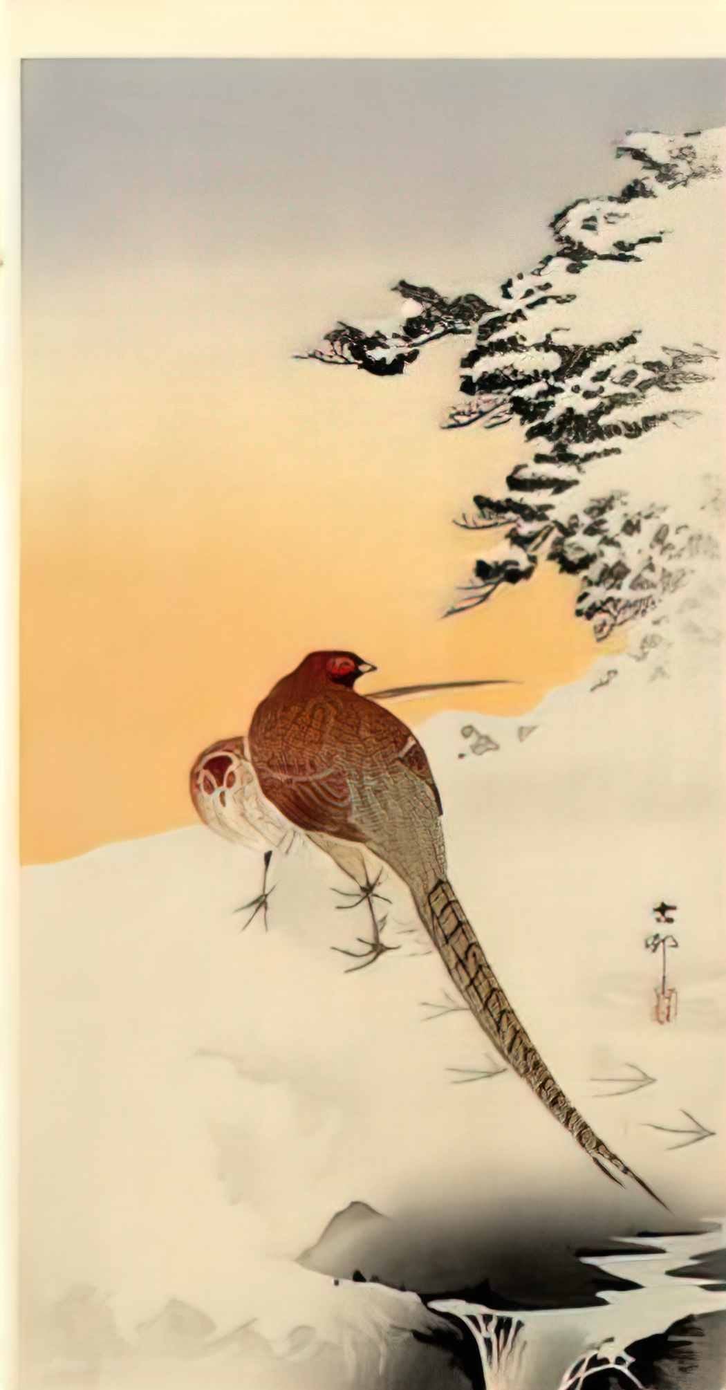 Ohara Koson pheasants on the snow Art A4 Photo Print